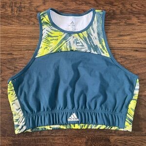 Adidas Teal and Lime Abstract Patterned Sports Bra Size XXL